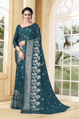 VARNI DESIGNER HUB Printed Bollywood Silk Blend Saree(Light Blue)