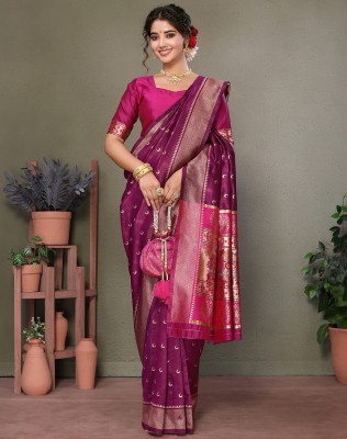 YASHIKA Printed, Self Design, Embroidered Banarasi Cotton Silk, Jacquard Saree(Pink)