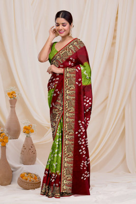 Dharmata Enterprise Woven Bandhani Art Silk Saree(Multicolor)