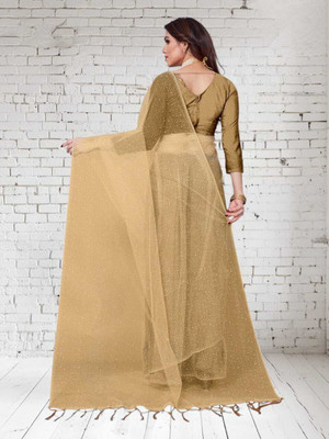 BHAGWATI ART Self Design Bollywood Net Saree(Beige)
