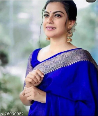 kriyafashion Printed Dharmavaram Silk Blend Saree(Blue)