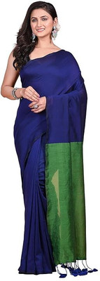 Dutta Textile Self Design Handloom Pure Cotton Saree(Blue)