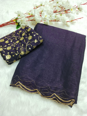 CLICKTHEMALL Solid/Plain Bollywood Chiffon Saree(Purple)