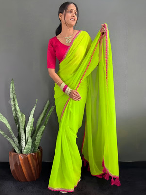 Parwati Creation Solid/Plain Bollywood Georgette Saree(Light Green)