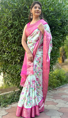Rashmiwala Digital Print Bollywood Silk Blend Saree(White)