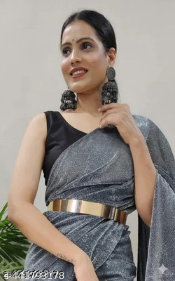 Amavii Solid/Plain Bollywood Lycra Blend Saree(Pack of 2, Grey, Black)