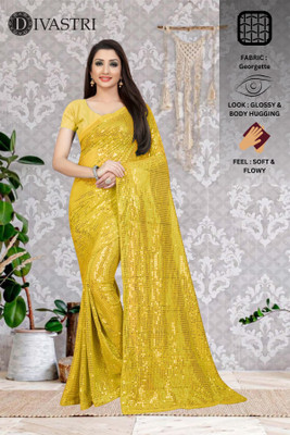 Divastri Embellished Bollywood Georgette Saree(Yellow)