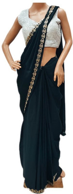 adityan design Embellished Handloom Georgette Saree(Black)