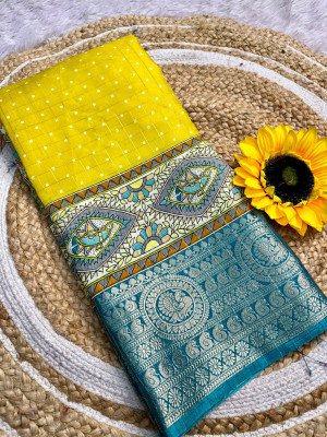Classy Foriever Woven Bollywood Silk Blend Saree(Yellow)