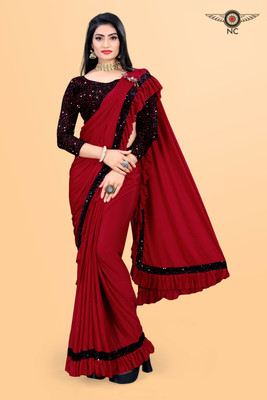 KASHYAP ART Embellished Bollywood Lycra Blend Saree(Red)