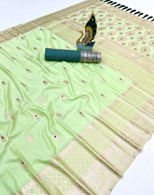 Tasrika Woven Banarasi Cotton Silk Saree(Light Green)