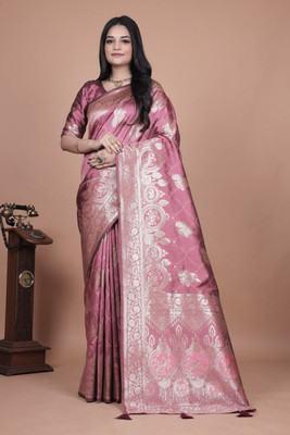 Trushna Fashion Woven Banarasi Pure Silk Saree(Pink)