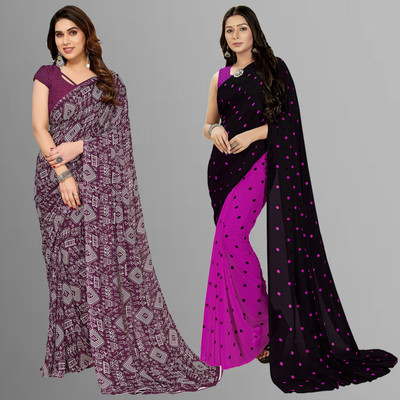 kashvi sarees Printed Bollywood Georgette Saree(Pack of 2, Pink, Black, Purple)
