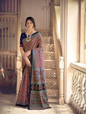 SoshrepCreation Printed Bandhani Pure Cotton Saree(Multicolor)