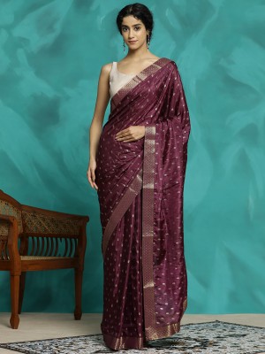 Jaipur Kurti Printed Banarasi Silk Blend Saree(Purple, White)