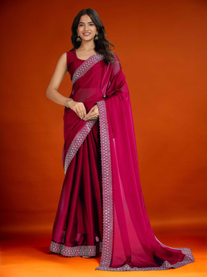 meaven tex Embellished, Solid/Plain Bollywood Jimmy choo Saree(Pink)