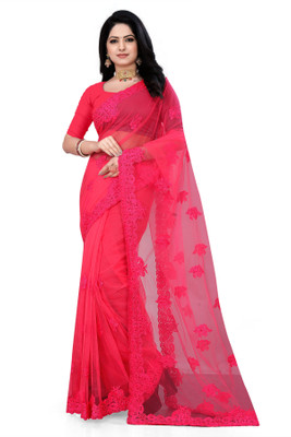DEVKISONDESIGNER Embroidered Bollywood Net Saree(Pink)