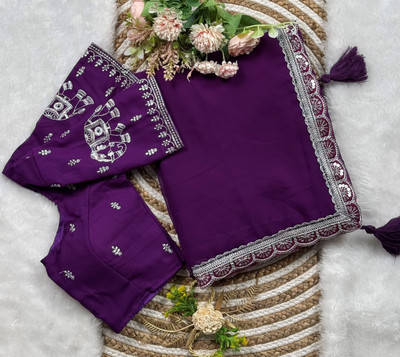 PATTARI Embroidered Bollywood Georgette Saree(Purple)