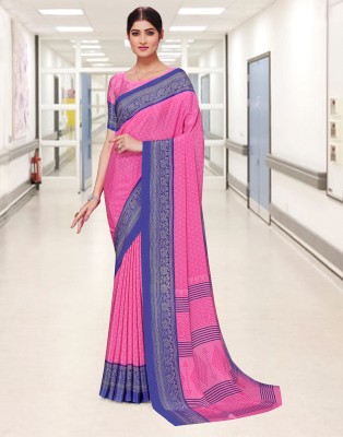 Samah Floral Print, Geometric Print, Printed Daily Wear Crepe Saree(Pink, Blue)