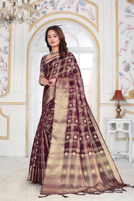 Aarunika SBT Woven Bollywood Organza Saree(Magenta)