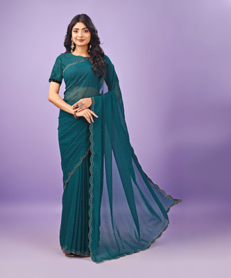 VIBHAGYAA Embellished Bollywood Chiffon Saree(Blue)