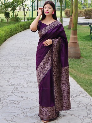 Kedar Fab Woven Kanjivaram Jacquard Saree(Purple)