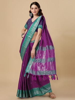 UNART CLOTHING Self Design Banarasi Cotton Silk Saree(Multicolor)