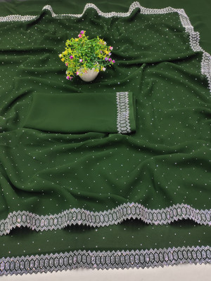 Reizen Embellished Bollywood Georgette Saree(Light Green)