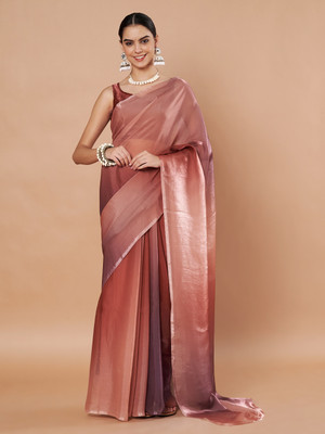 ECOLEAF Solid/Plain, Dyed Bollywood Nylon, Satin Saree(Brown)