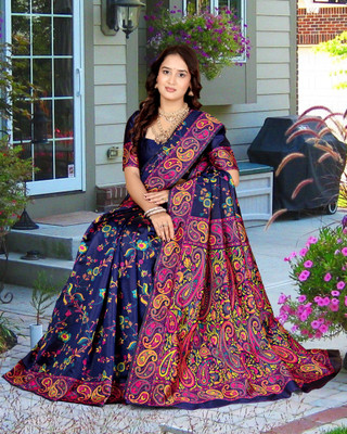 Wovenza Self Design, Woven Bollywood Cotton Blend, Semi-Pashmina Saree(Blue)