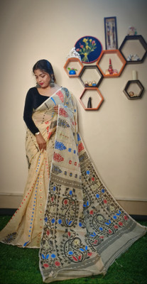 Anjalisaree Embroidered Jamdani Cotton Silk Saree(Multicolor)