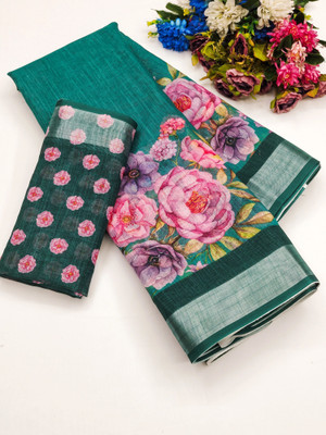 Millstar Digital Print, Embellished Bollywood Cotton Linen, Art Silk Saree(Purple)