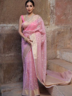 Bansari Textiles Self Design Bollywood Jacquard, Organza Saree(Pink)