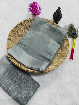 Mervadiya Printed Kanjivaram Pure Cotton, Cotton Linen Saree(Grey)