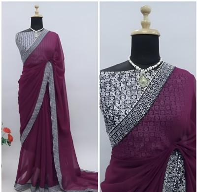 DESTY Self Design, Embellished Bollywood Georgette Saree(Purple)