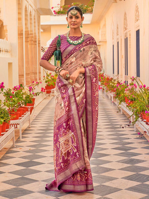 ANOUK Woven Patola Silk Blend Saree(Purple)