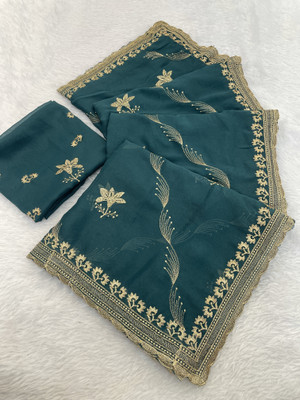 Zari and Ziba Embroidered Bollywood Georgette Saree(Green)