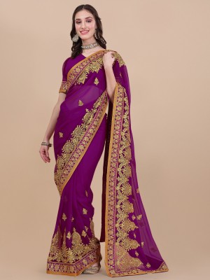 UNIVERSAL CORPORATION Embroidered Bollywood Georgette Saree(Purple)