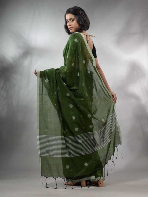 Milan Woven Handloom Cotton Silk Saree(Green)