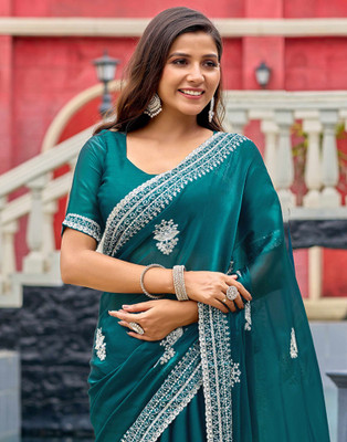 Satrani Embellished, Embroidered Bollywood Tissue Saree(Green)