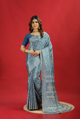 nirmal creation Printed Bollywood Crepe Saree(Light Blue)