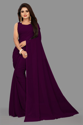 Jv Florona Solid/Plain Bollywood Chiffon Saree(Purple)