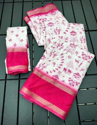 Sanjana Silks Printed Bollywood Cotton Blend Saree(Pink)