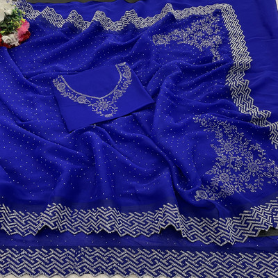 VarniRaaj Fashion Embellished Bollywood Organza Saree(Blue)