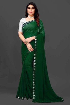 FoogFeb Embellished Bollywood Georgette Saree(Green)