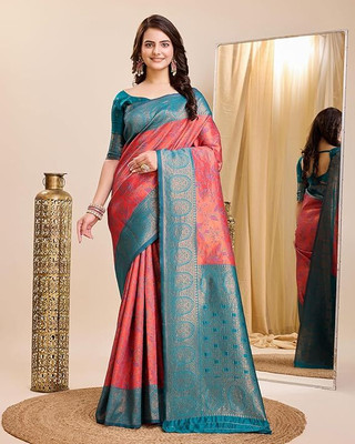 LegacyVogue Woven, Self Design Banarasi Pure Silk Saree(Pink, Blue)