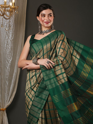 Sareemall Color Block Daily Wear Cotton Silk Saree(Green)