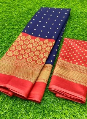 HouseOfCommon Self Design Bollywood Pure Cotton Saree(Dark Blue)