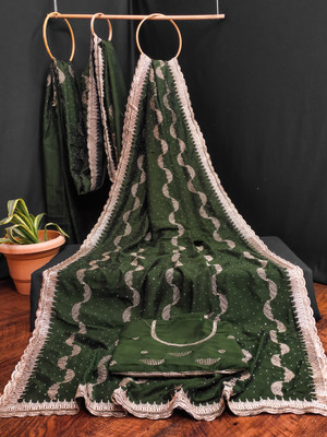 K SALIYA ENTERPRISE Embroidered Bollywood Polyester Saree(Dark Green)