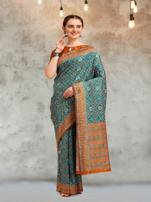 Tasrika Printed Banarasi Cotton Silk Saree(Light Blue)